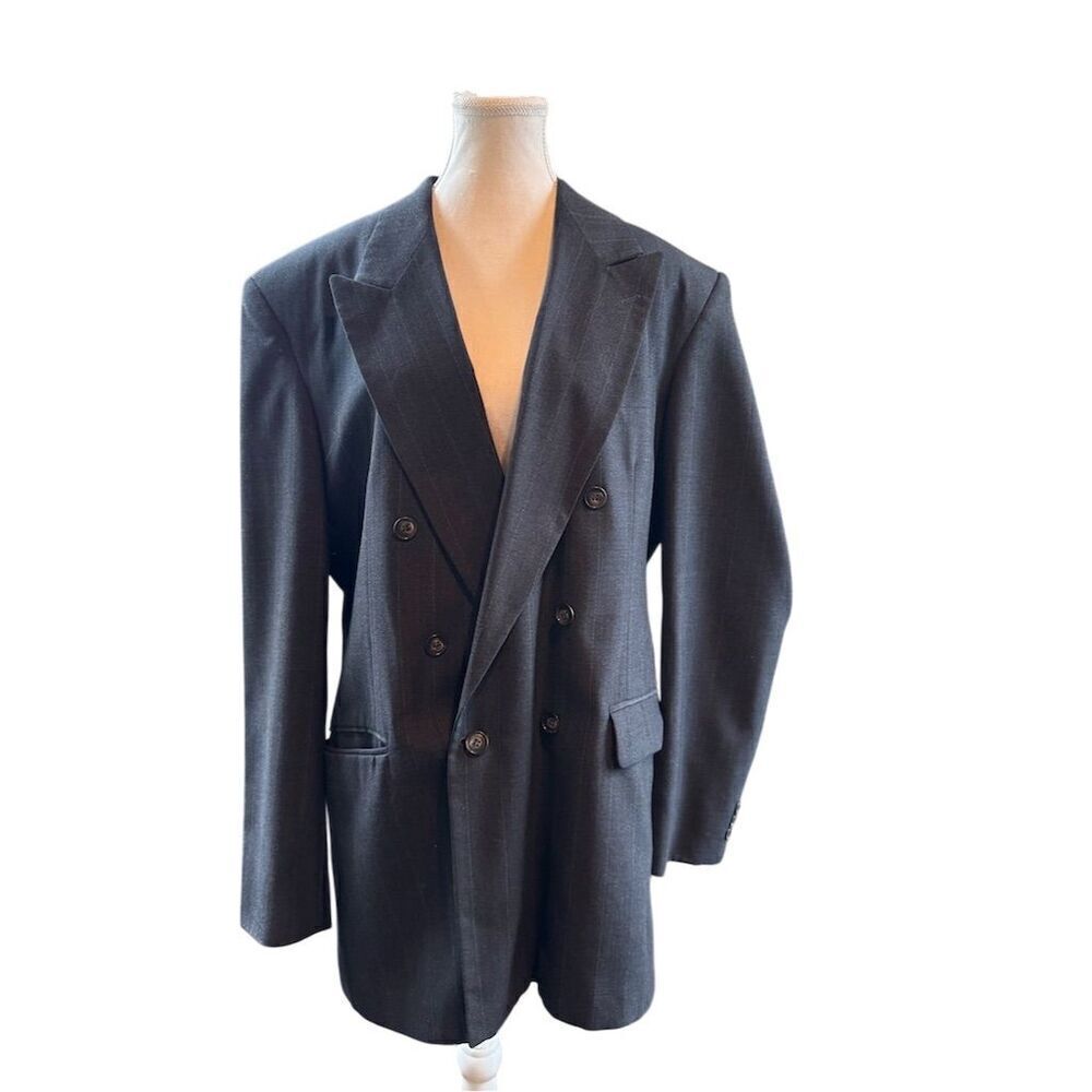 Men's Executive Collection Blue Pinstripe Double-Breasted Lined‎ Blazer Size 42L
